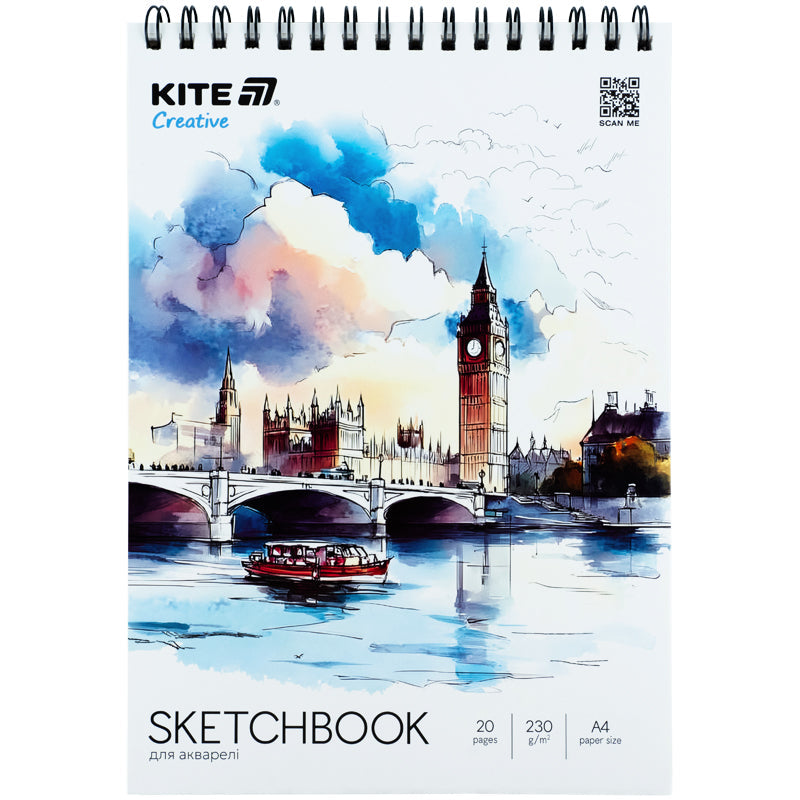 Скетчбук на спіралі для акварелі Kite Creative K-1284, А4, 20 аркушів