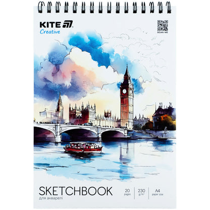 Скетчбук на спіралі для акварелі Kite Creative K-1284, А4, 20 аркушів