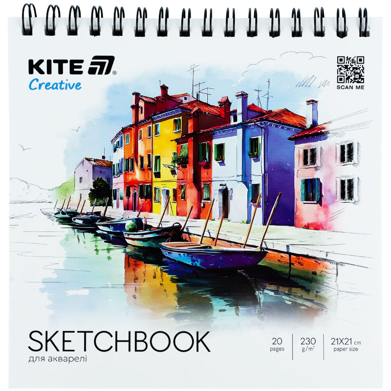 Скетчбук на спіралі для акварелі Kite Creative K-1285, 21*21 см, 20 аркушів