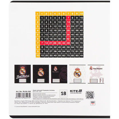 Зошит шкільний Kite Real Madrid RL26-236, 18 аркушів, клітинка