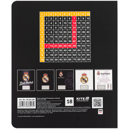 Зошит шкільний Kite Real Madrid RL26-236, 18 аркушів, клітинка